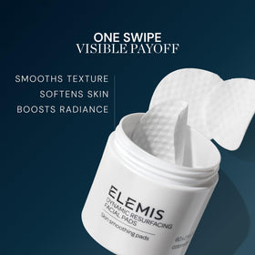 ELEMIS open jar displaying stacked pads for easy access and travel-friendly benefit
