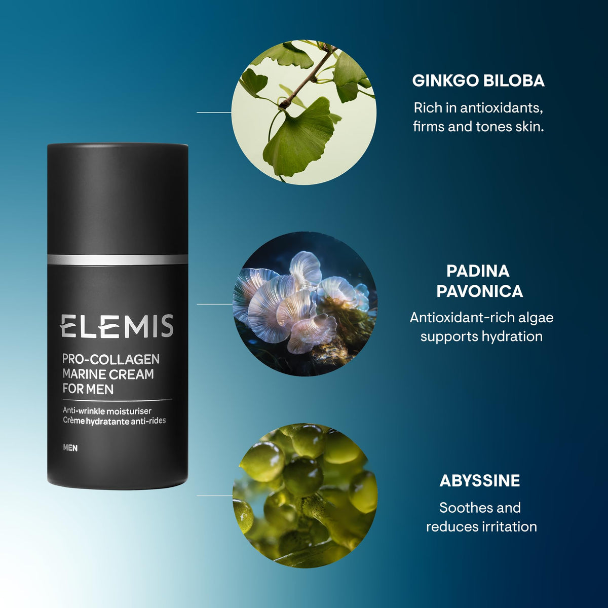 ELEMIS 30ml jar beside toiletries illustrating travel-friendly size benefit