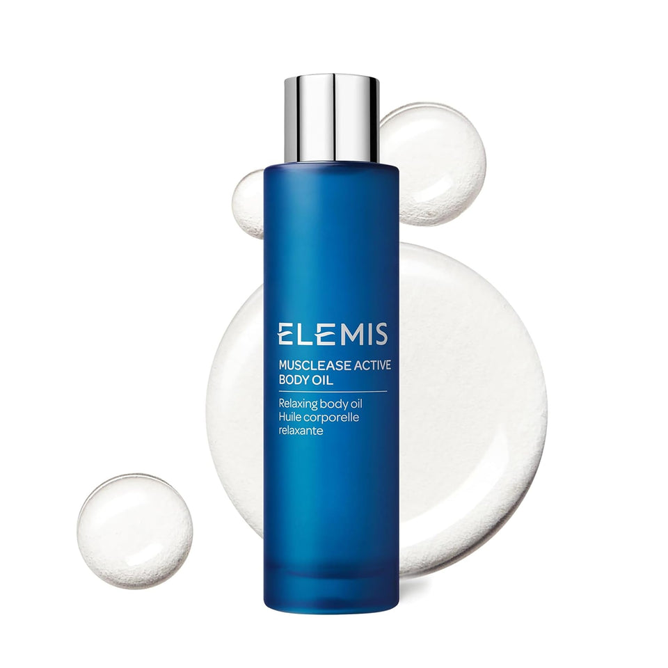 ELEMIS Musclease front packaging showing 100ml bottle, clear product identity and portability