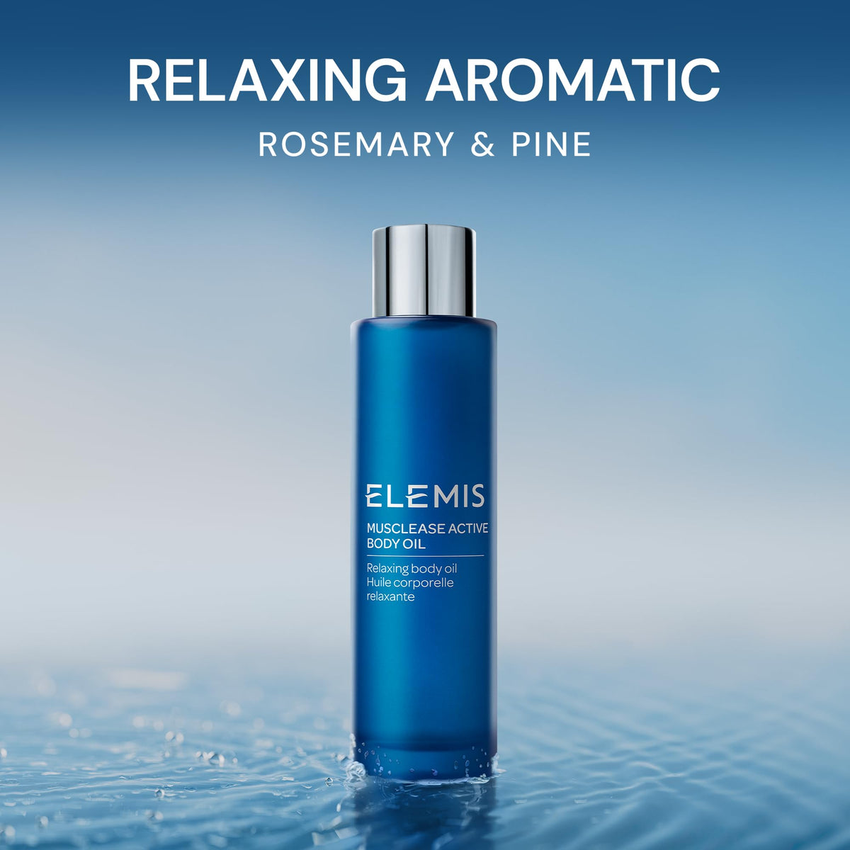 ELEMIS Musclease with rosemary pine seaweed arrangement, showcasing botanical active ingredients
