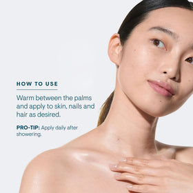 ELEMIS open cap with oil droplet illustrating precise application and texture