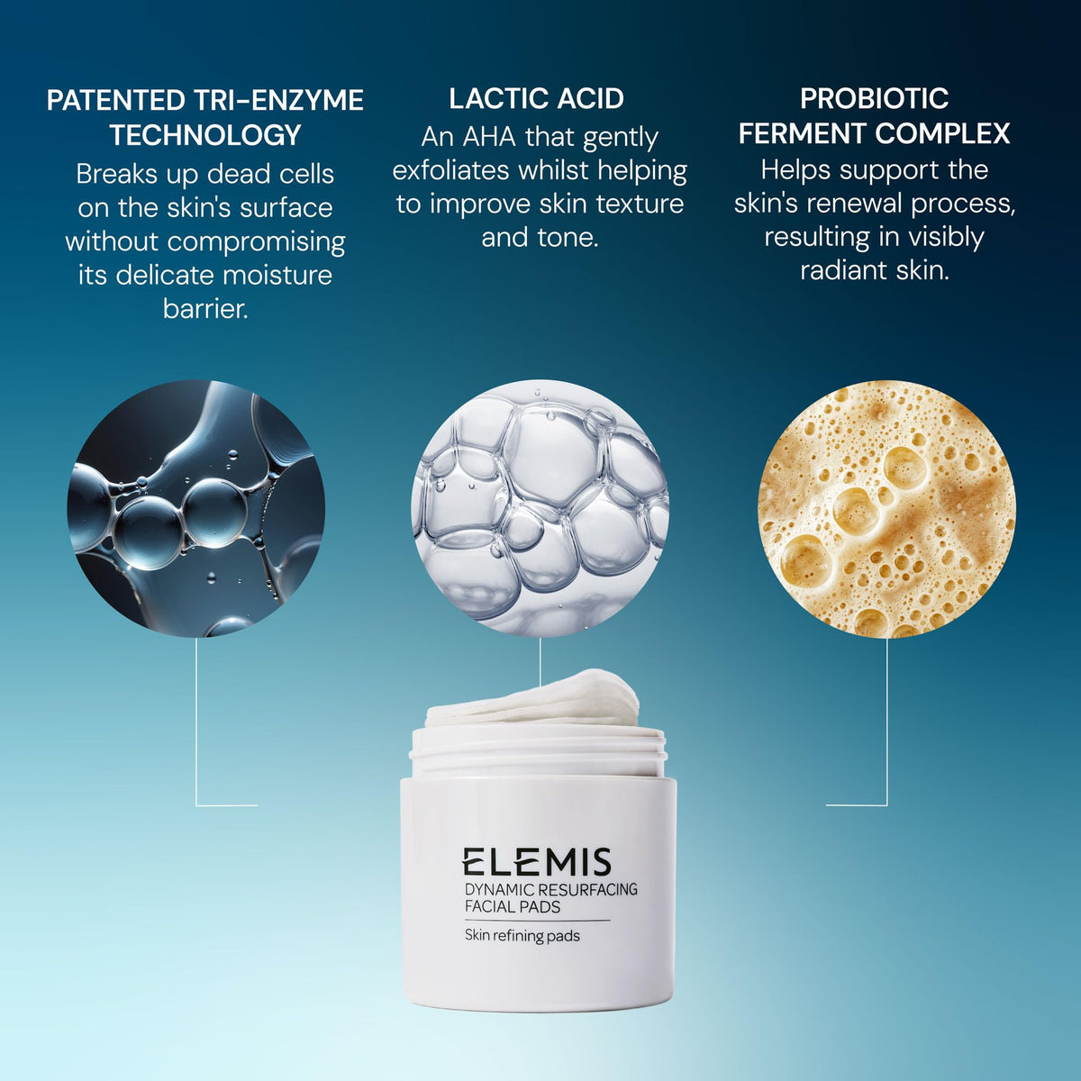 ELEMIS pad being swept across cheek showing refinement and brighter skin benefit