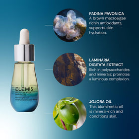 ELEMIS application shot of oil pressed into hand demonstrating quick absorption and softening benefit