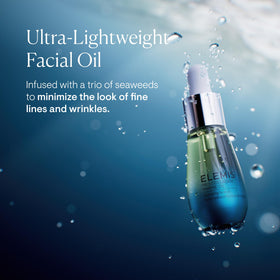 ELEMIS dropper dispensing clear oil onto fingertip for precise application benefit: controlled dosage