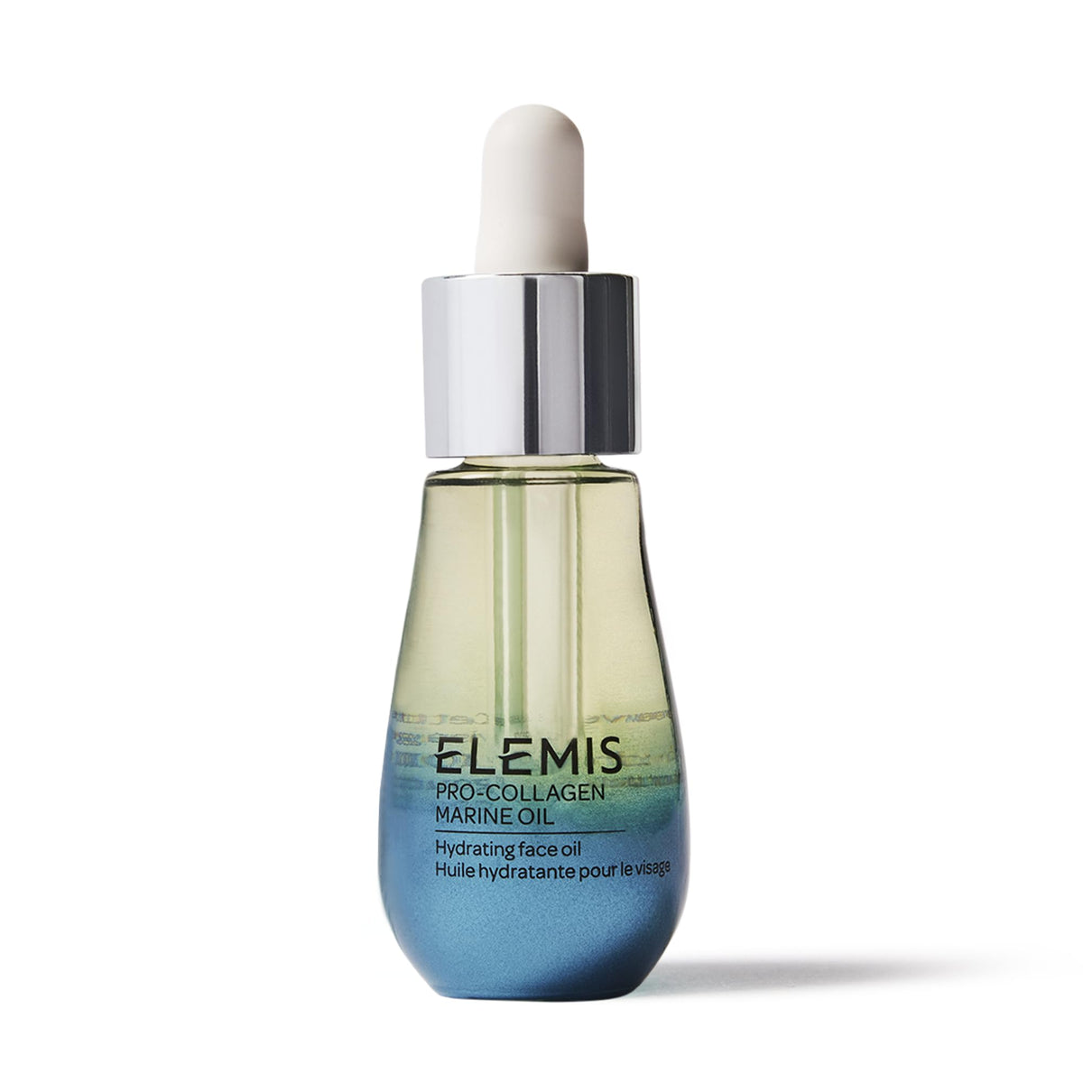 ELEMIS front bottle view showing compact 15ml oil and elegant packaging benefit: travel-ready hydration