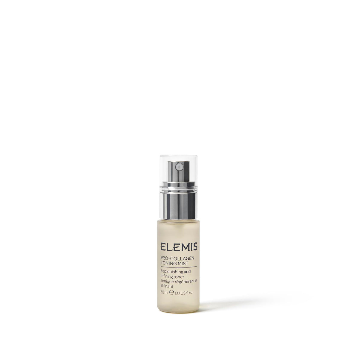 ELEMIS Pro-Collagen mist front packaging showing compact 30ml bottle and label for easy travel