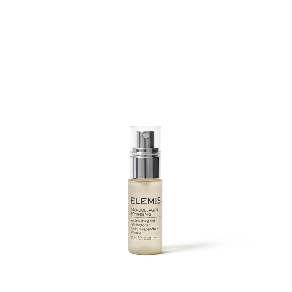 ELEMIS Pro-Collagen mist front packaging showing compact 30ml bottle and label for easy travel