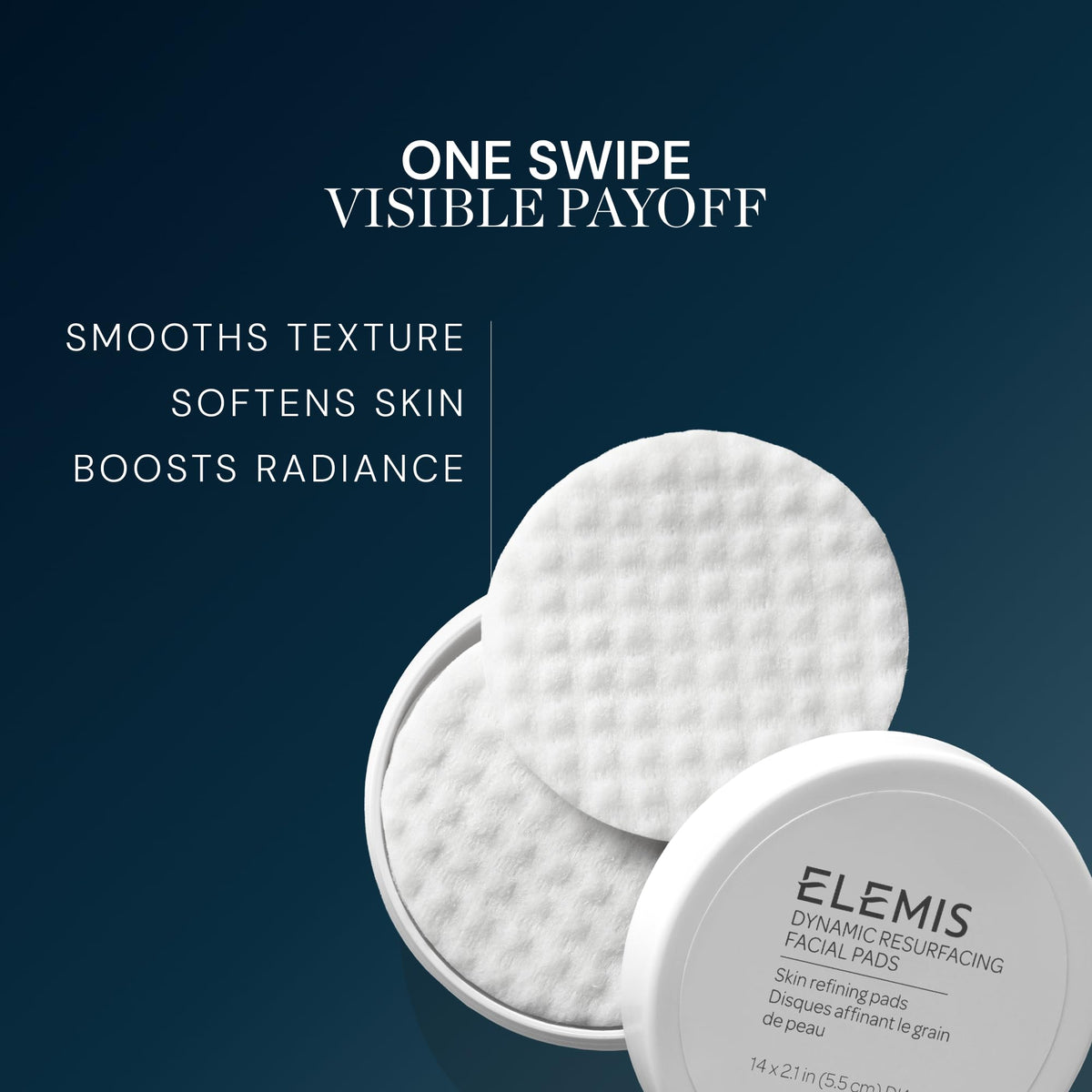 ELEMIS pad next to a coin for size comparison and convenient portability benefit