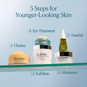 ELEMIS ingredient flatlay with broccoli seed, rosehip and flaxseed highlighting antioxidant blend