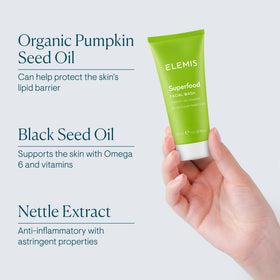 ELEMIS with natural ingredients flatlay highlighting nourishing superfoods