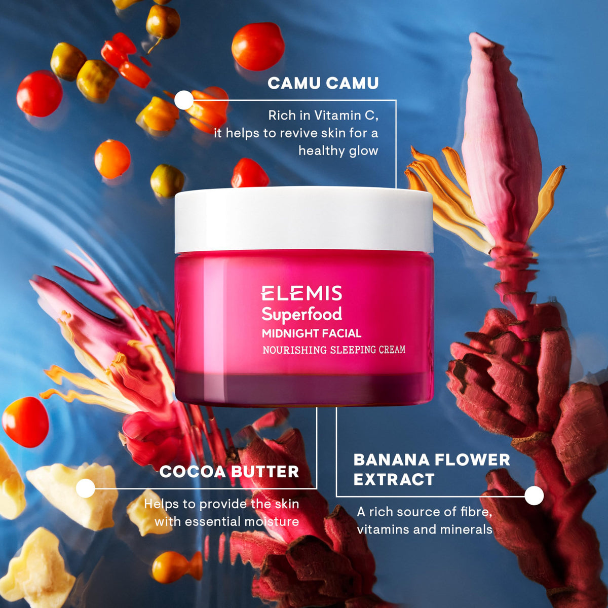 ELEMIS Camu Camu ingredient display highlighting antioxidant benefits