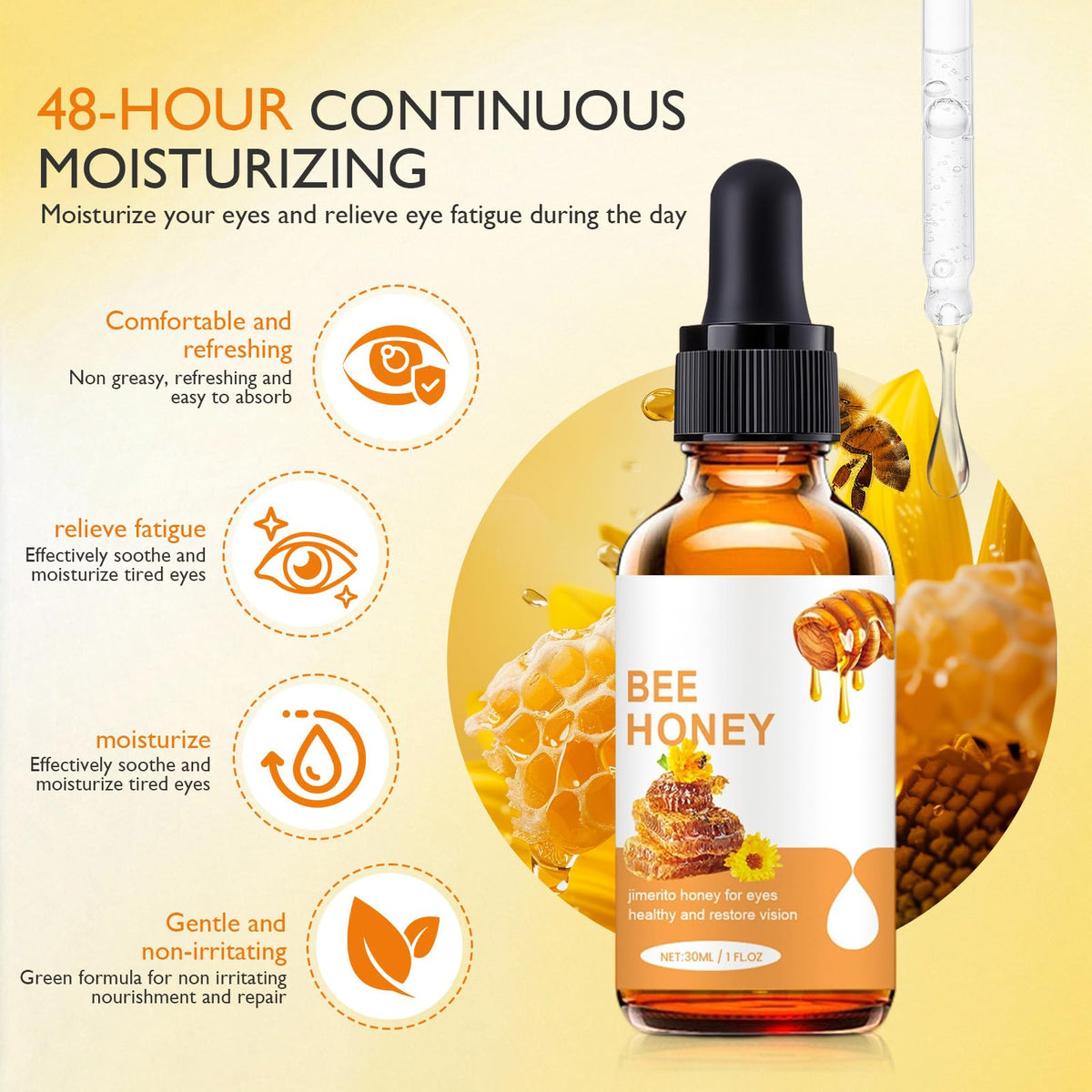 elesysy honey gel texture close-up, lightweight hydrating finish benefit