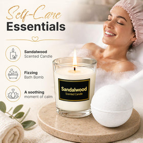 Eletorot sandalwood candle lit on table, creating calming ambience for relaxation