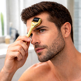 Elevate roller on bathroom counter lifestyle shot showing easy daily use benefit