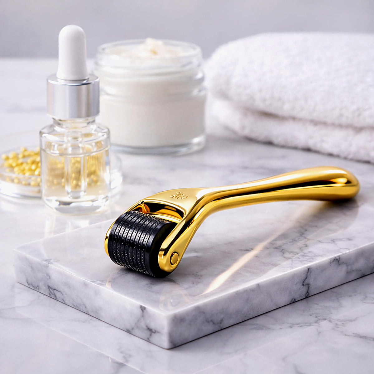 Elevate derma roller rolling on scalp showing targeted haircare benefit