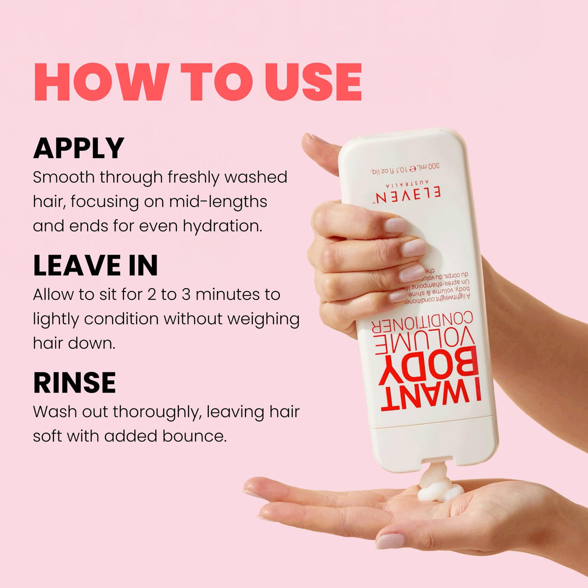 ELEVEN AUSTRALIA conditioner being applied to hair demonstrating detangling and lift