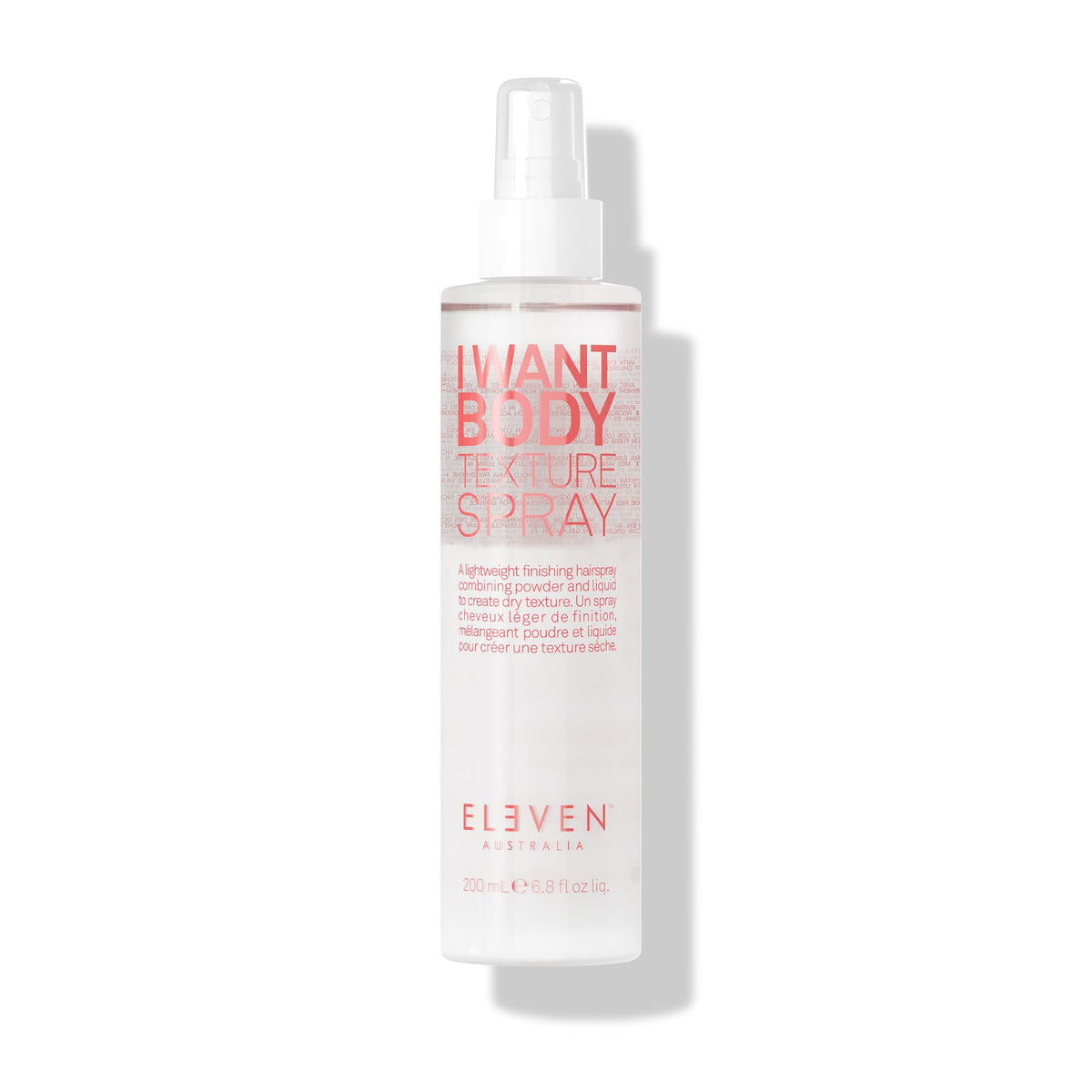 ELEVEN AUSTRALIA front packaging of I Want Body Texture Spray showing bottle and label benefit