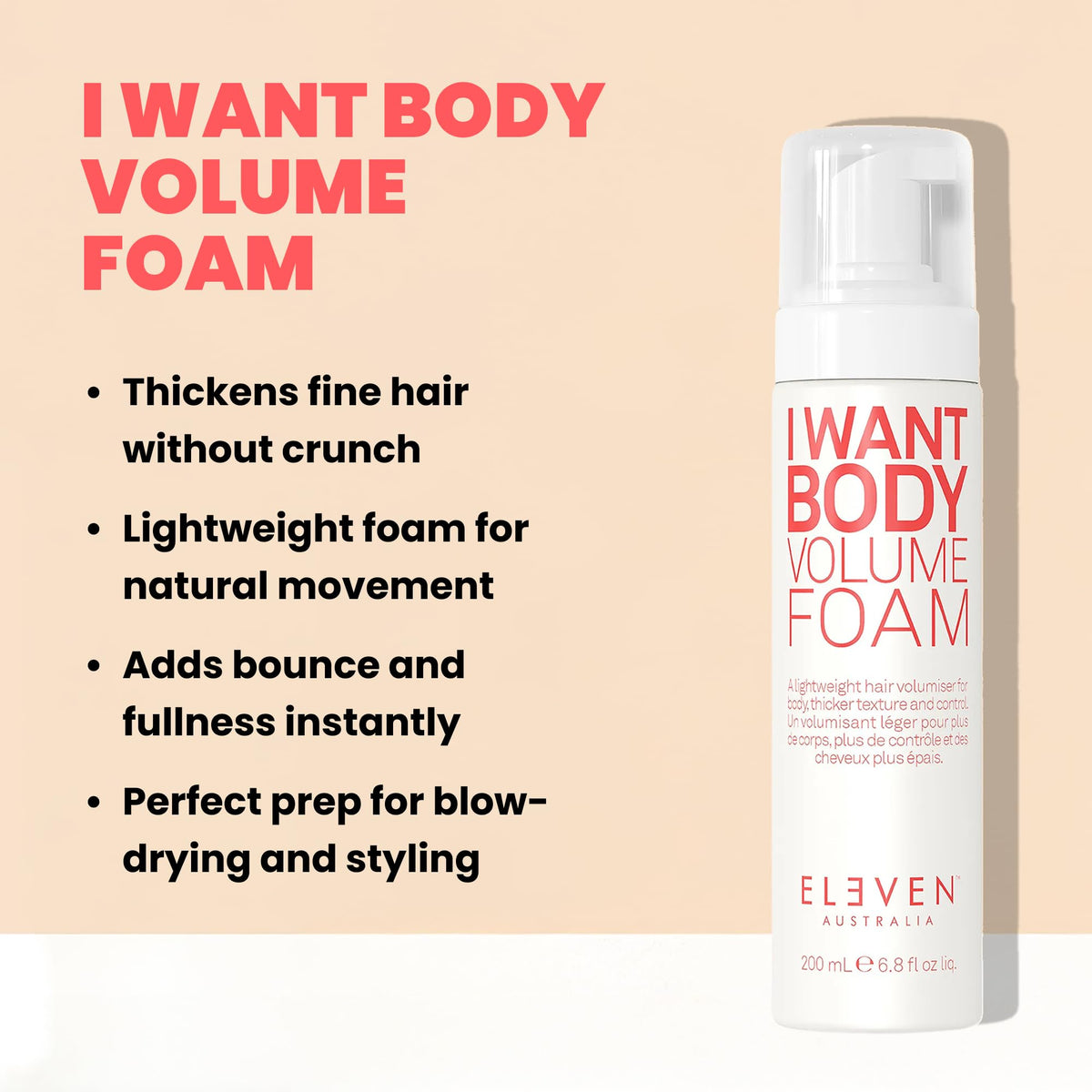 ELEVEN AUSTRALIA dollop of mousse texture demonstrating lightweight foam and thickening effect