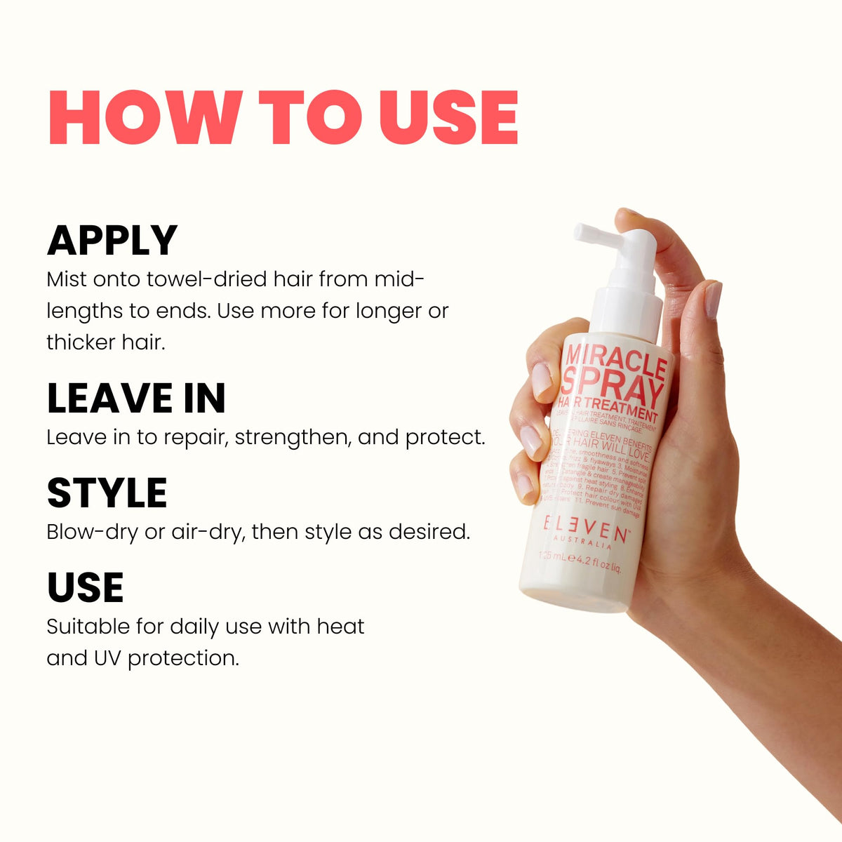 ELEVEN AUSTRALIA before and after hair demonstrating frizz control