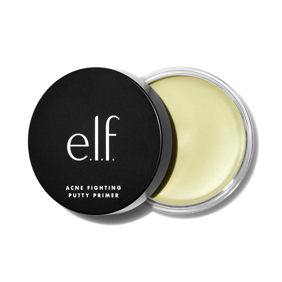 e.l.f. Acne Fighting Putty Primer front jar showing compact size and clear formula benefit