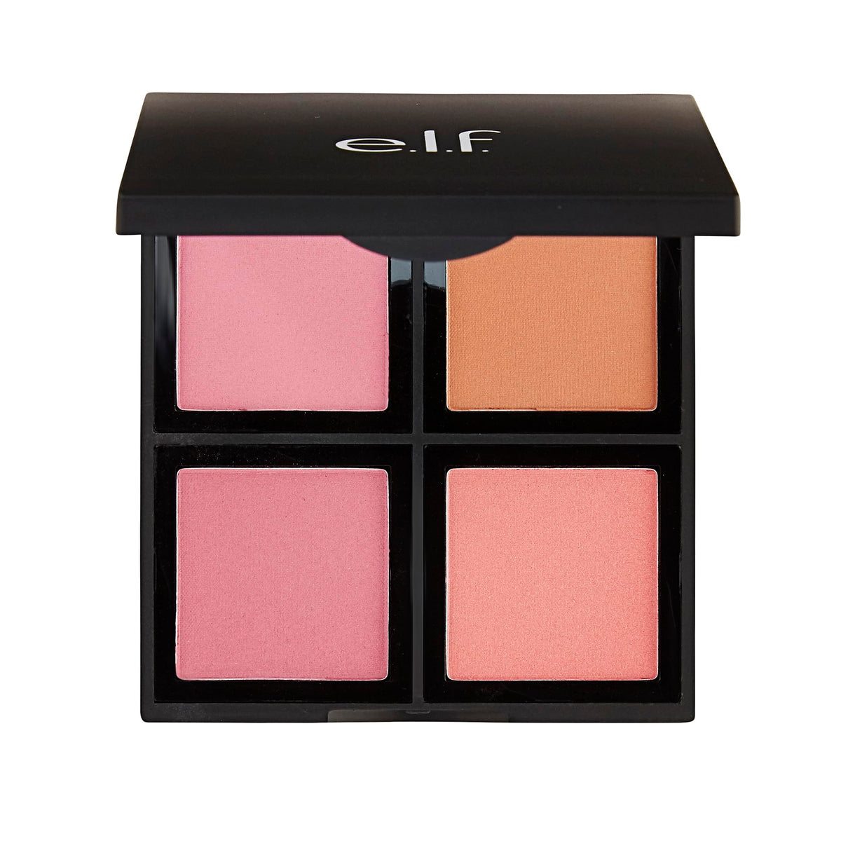 e.l.f. front view of compact palette showing four blush shades and packaging benefit