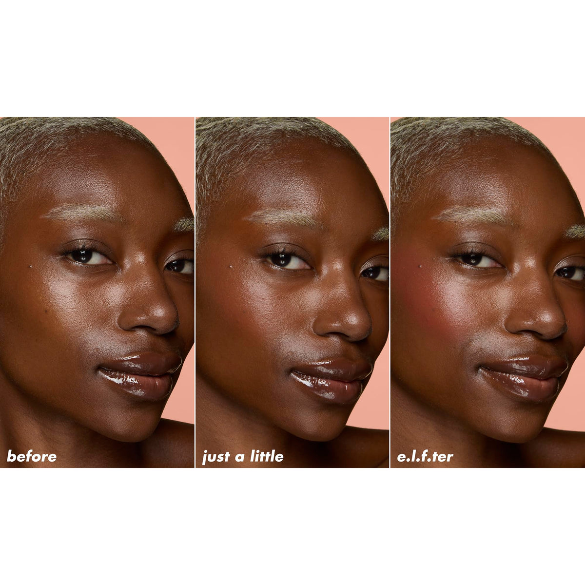 e.l.f. application on cheek demonstrating smooth glide and instant color payoff