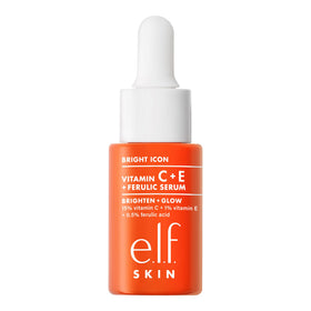 e.l.f. Bright Icon bottle by bathroom sink staged for morning routine convenience
