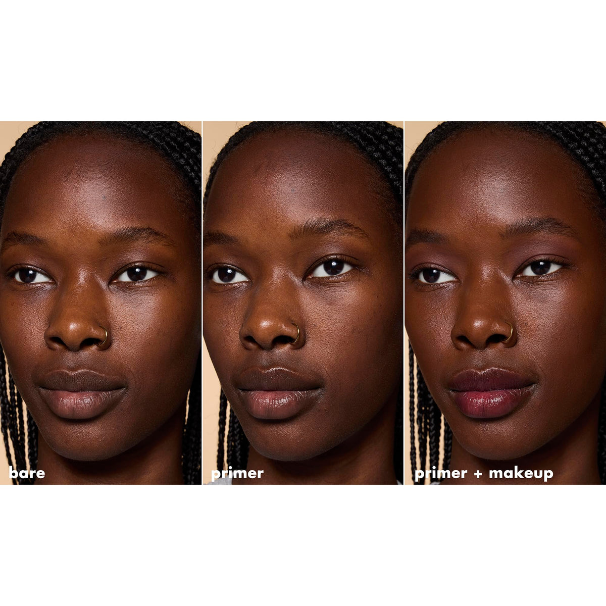 e.l.f. primer swatched on skin showing color-correcting effect and even tone benefit