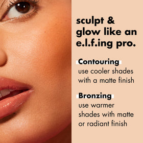 e.l.f. bronzer on model in natural light showing flattering sun-kissed effect