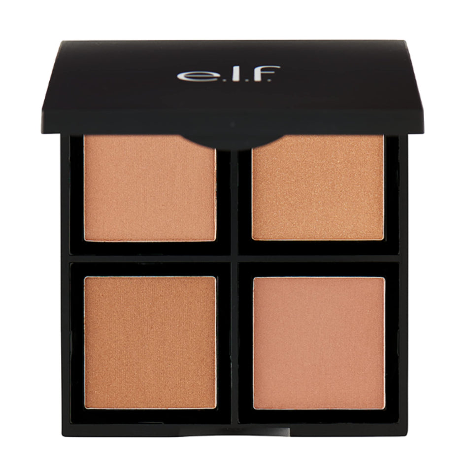 e.l.f. bronzer palette front packaging shows compact palette and shade range for travel convenience