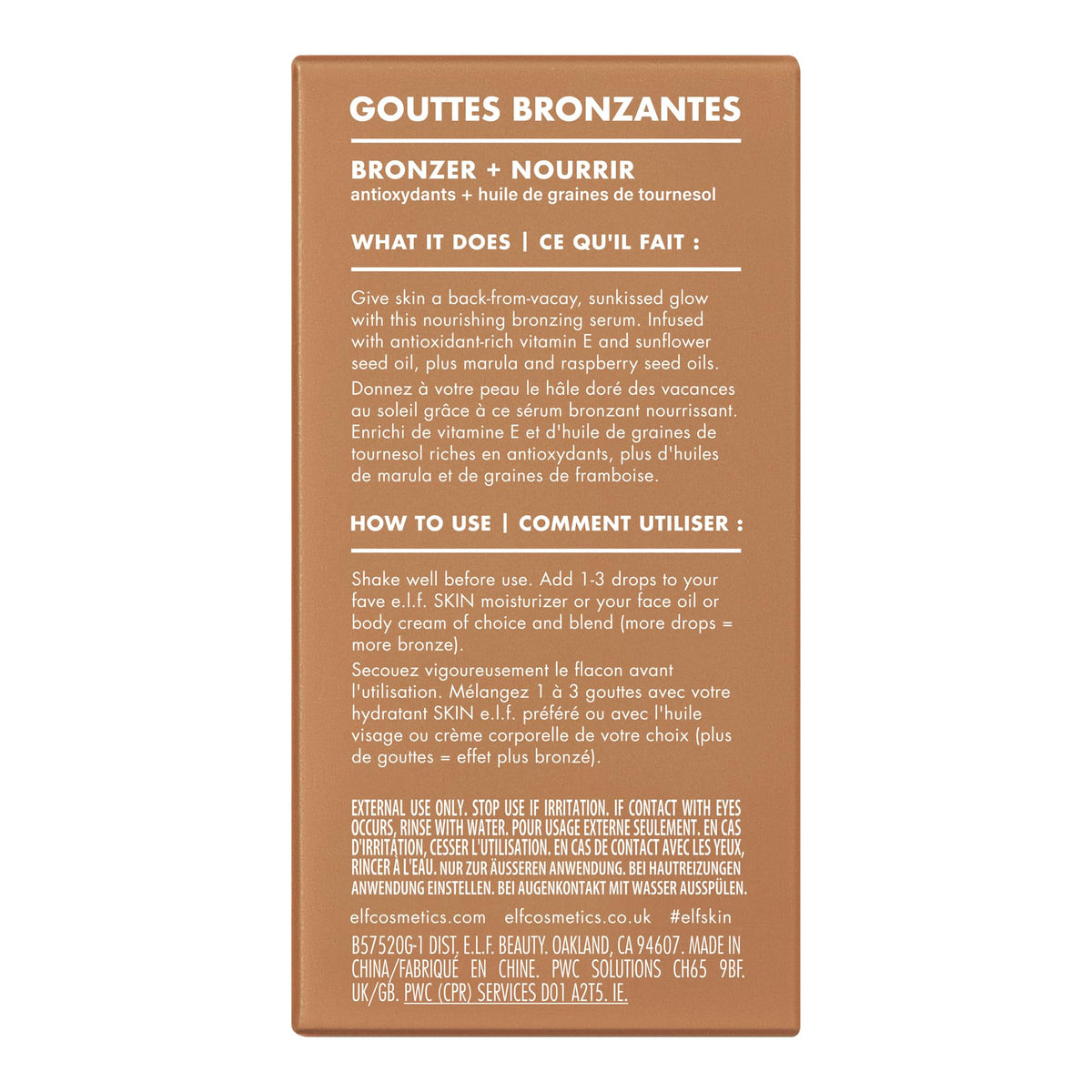 e.l.f. bronzing drops styled on bathroom vanity showing everyday routine benefit