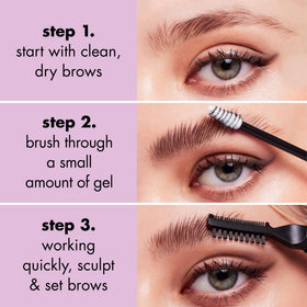 e.l.f. comb shaping brows to define arches and smooth hairs for laminated look