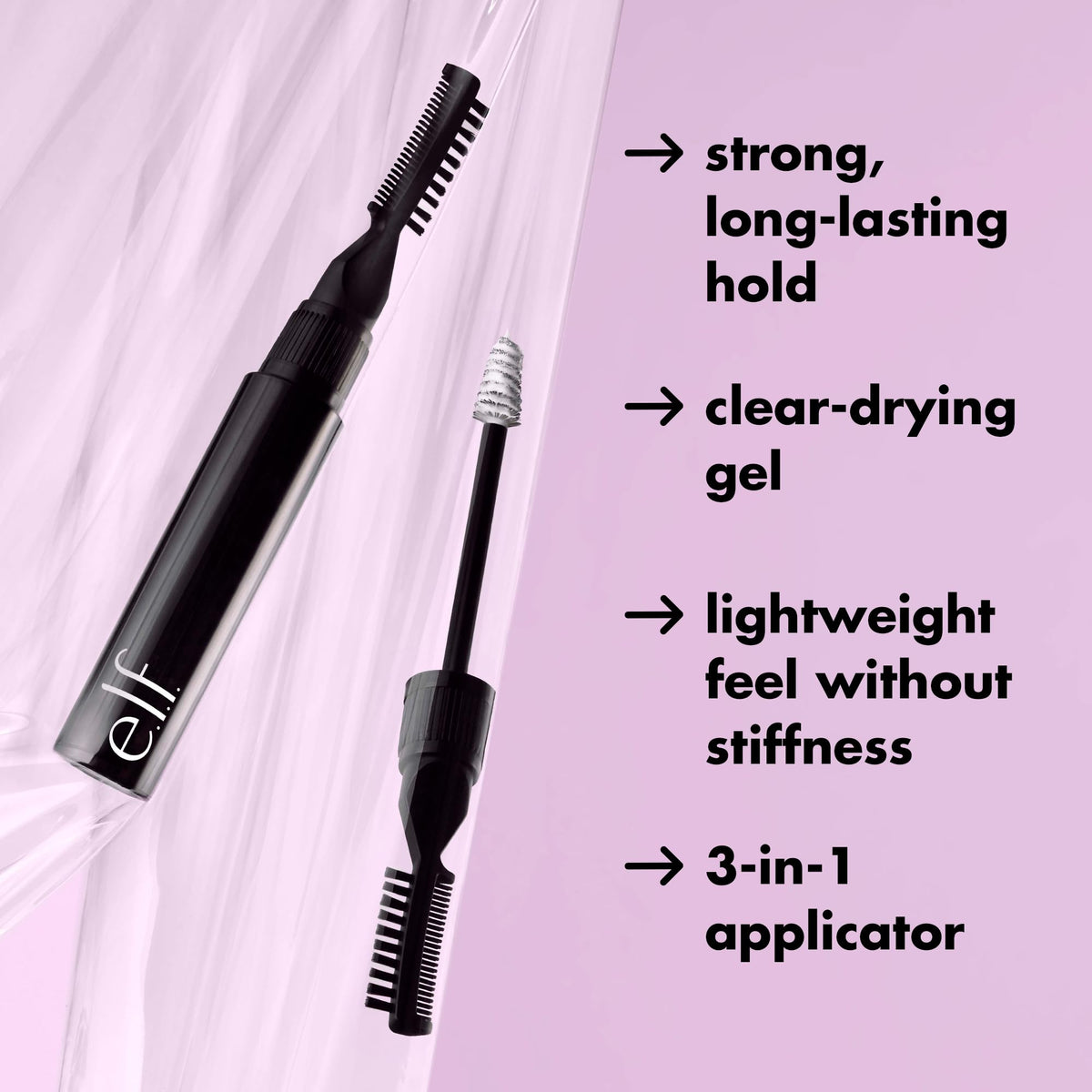 e.l.f. spoolie spreading gel through brow hairs for even coverage and hold