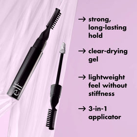 e.l.f. spoolie spreading gel through brow hairs for even coverage and hold