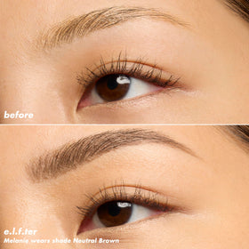 e.l.f. before and after brows showing natural fill and feathered shaping benefit