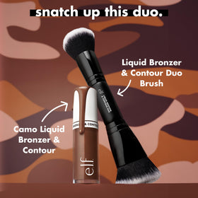 e.l.f. brush applying liquid bronzer to cheek demonstrating even coverage