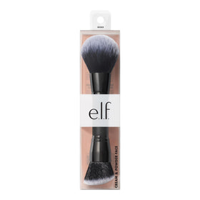 e.l.f. brush in use blending cream foundation for a natural, airbrushed look