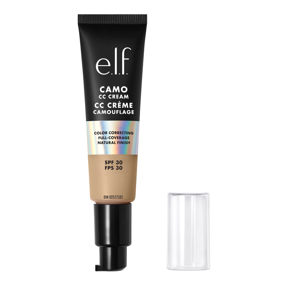 e.l.f. front packaging showing compact tube and shade, clear product identity and benefit