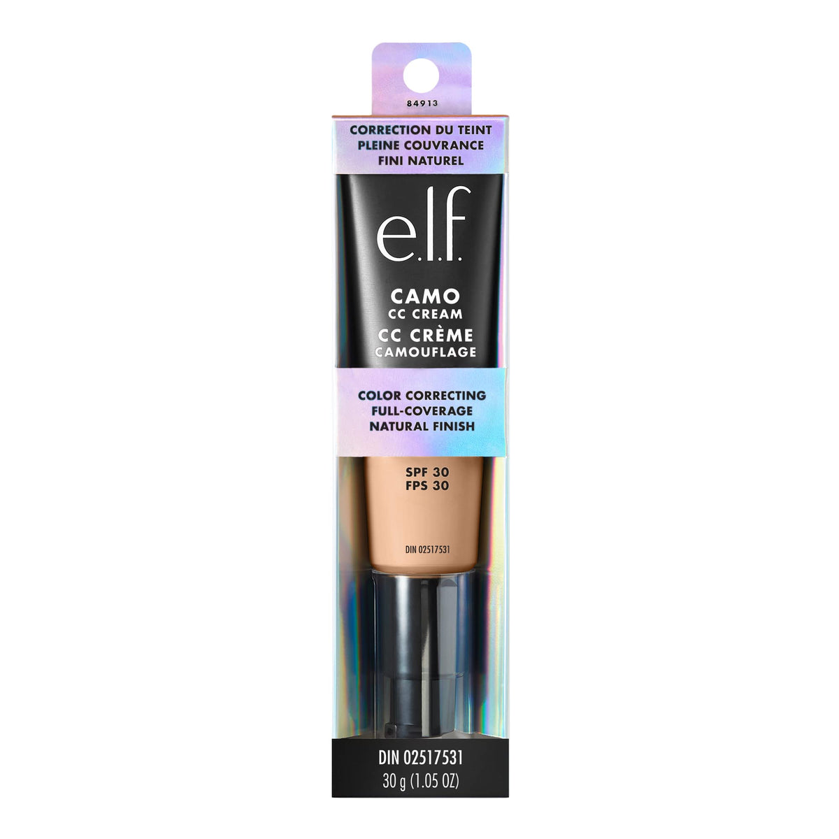 e.l.f. Camo CC Cream next to ruler showing size and travel-friendly benefit