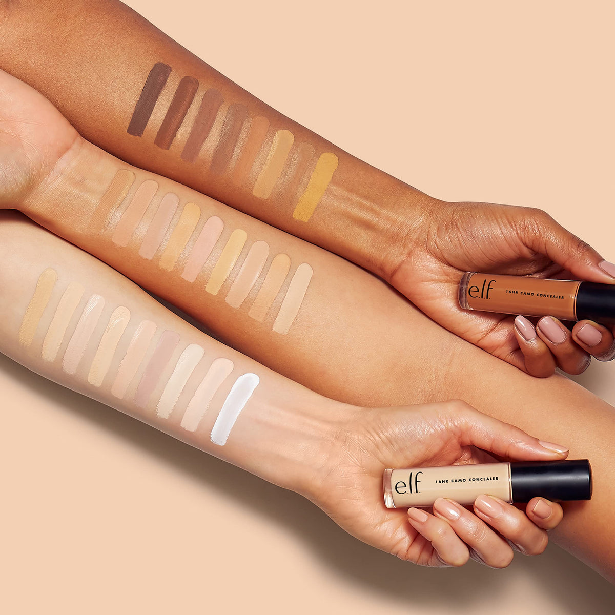 e.l.f. concealer applied under-eye with brush for crease-resistant coverage