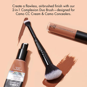 e.l.f. Complexion Duo Brush close-up of synthetic bristles for smooth blending and easy cleanup