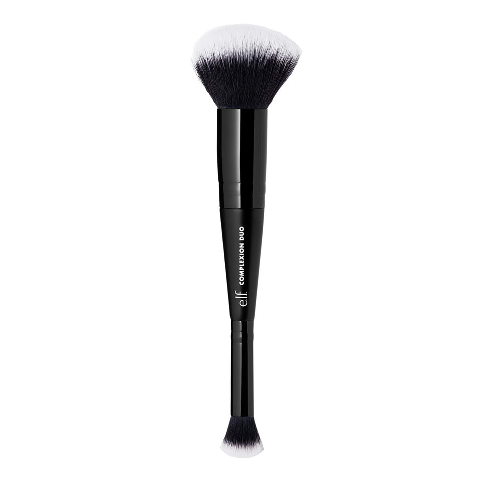 e.l.f. Complexion Duo Brush front view showing dual-ended design and ergonomic handle for fast application