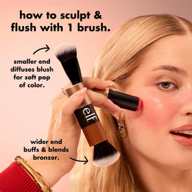 e.l.f. curved brush head detail that hugs cheeks for seamless blending