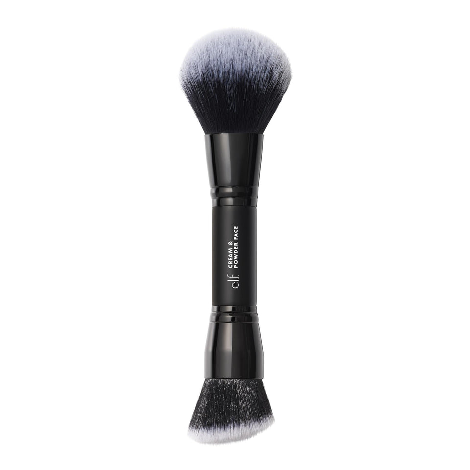 e.l.f. dual-ended brush front view showing both brush heads and travel convenience