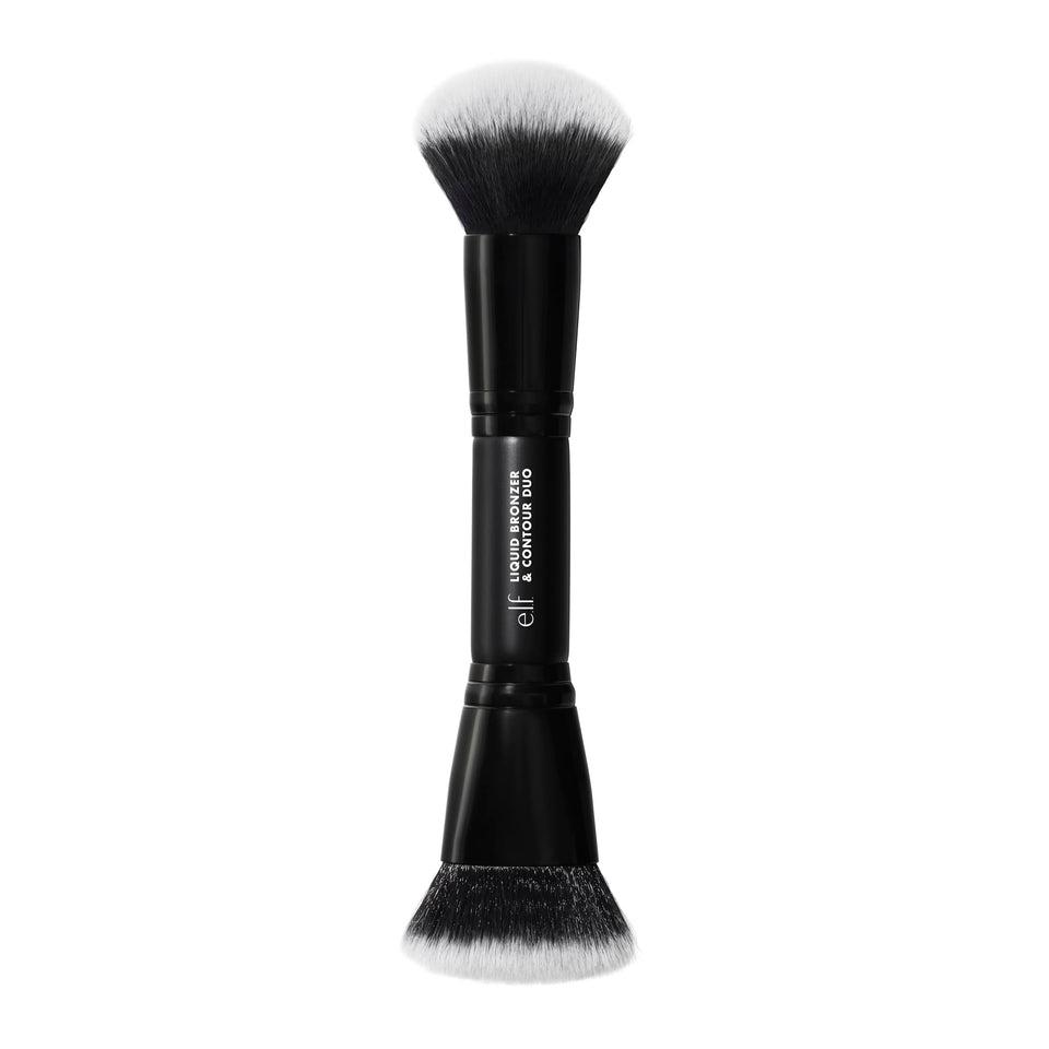 e.l.f. duo brush front view showing dual-ended design and compact benefits