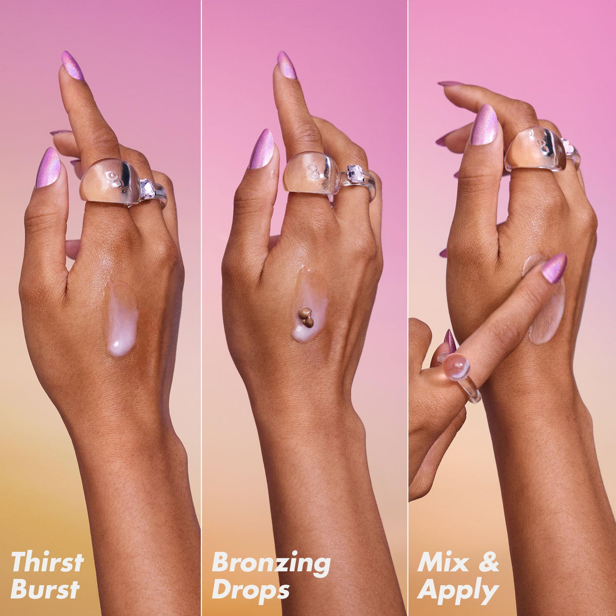 e.l.f. Two drops mixed on hand illustrating customizable glow