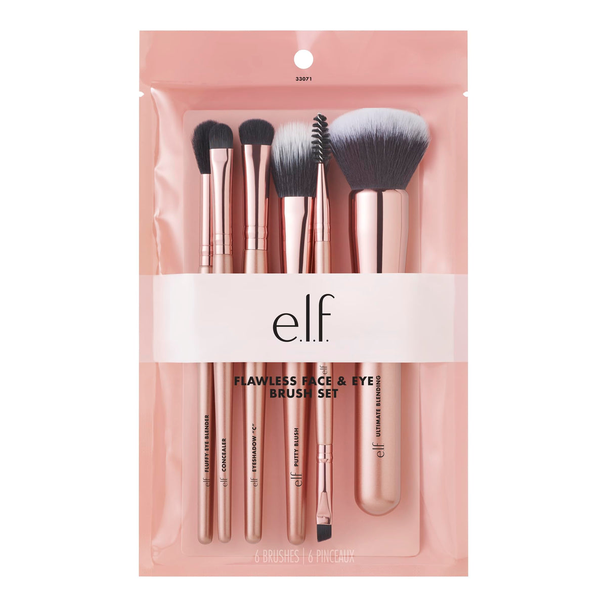 e.l.f. Flawless Face Kit front view showing all six brushes and compact layout for travel