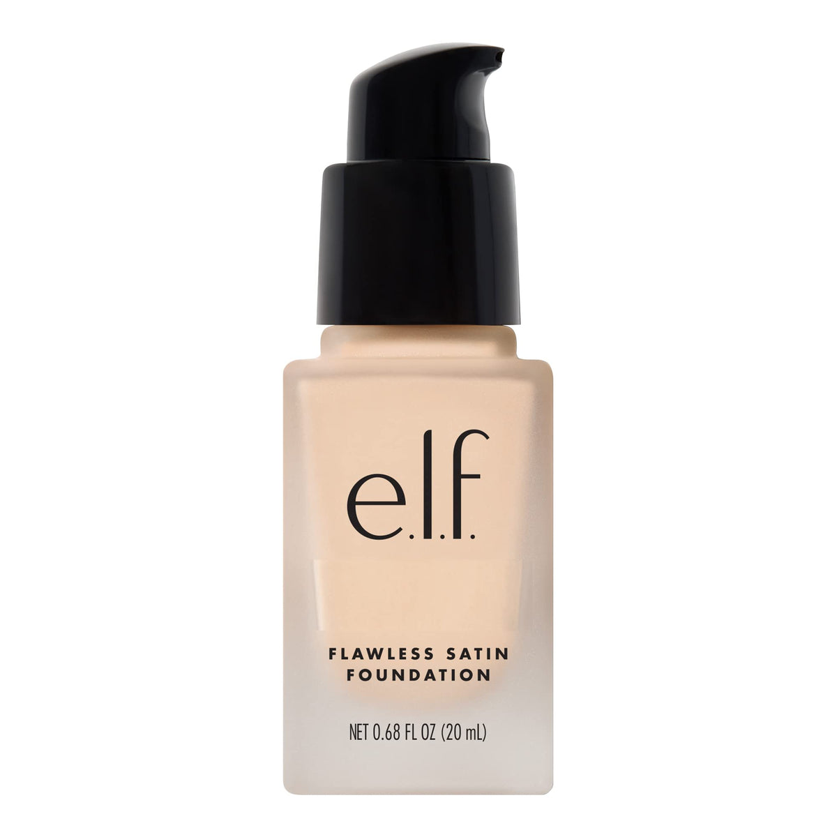 e.l.f. Flawless Satin Foundation front packaging showing shade Snow and benefit of buildable coverage