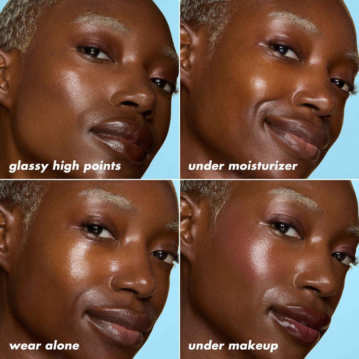 e.l.f. applying stick on cheek demonstrates instant dewy glow benefit