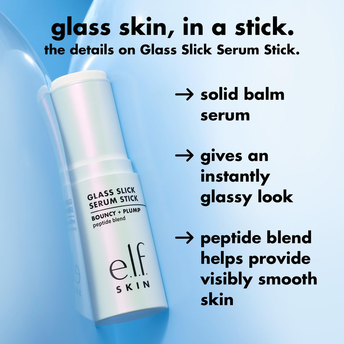 e.l.f. serum stick beside routine products illustrating layering benefit
